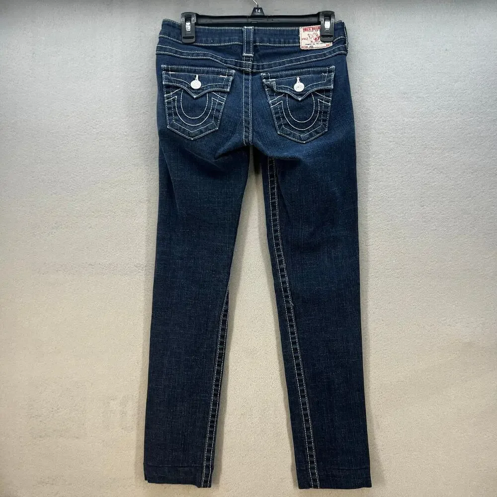 True Religion Jeans Women's 26 (2) Blue Julie Straight Pocket Flap Preppy - Picture 2 of 15